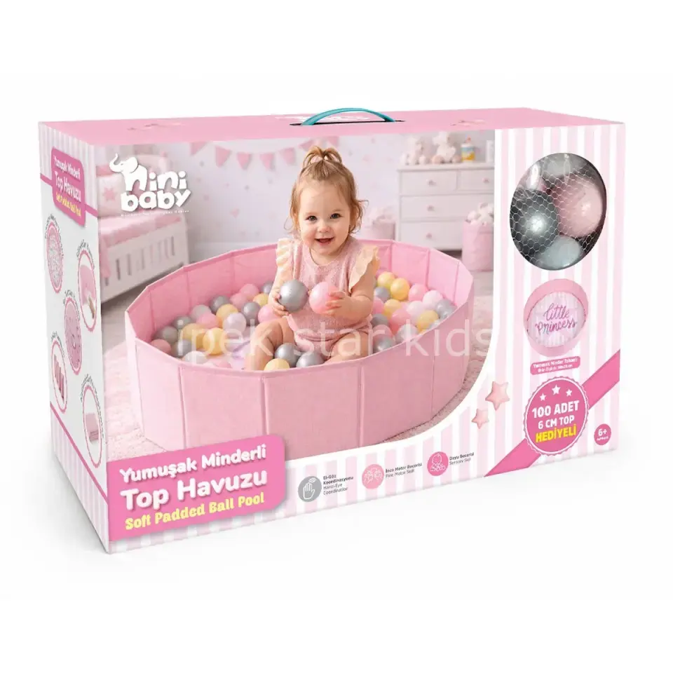 Yumuşak Minderli Top Havuzu Pembe ve 100 Adet Top