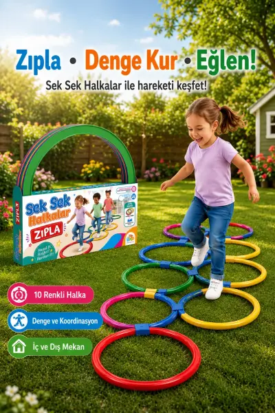 Eğitici Seksek Halka Oyunu - 10'lu Renkli Parkur Seti - BMD