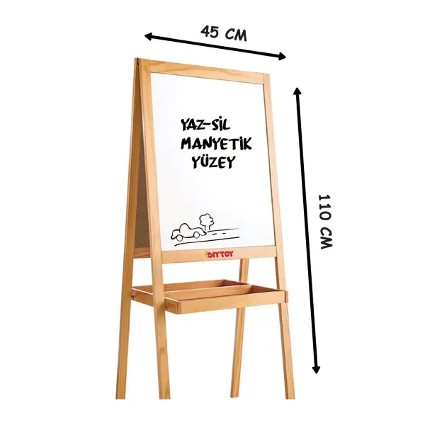 Diytoy Çift Taraflı Eğitici Ahşap Çocuk Yazı Tahtası – Manyetik & Ayaklı