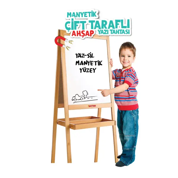 Diytoy Çift Taraflı Eğitici Ahşap Çocuk Yazı Tahtası – Manyetik & Ayaklı