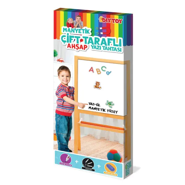 Diytoy Çift Taraflı Eğitici Ahşap Çocuk Yazı Tahtası – Manyetik & Ayaklı