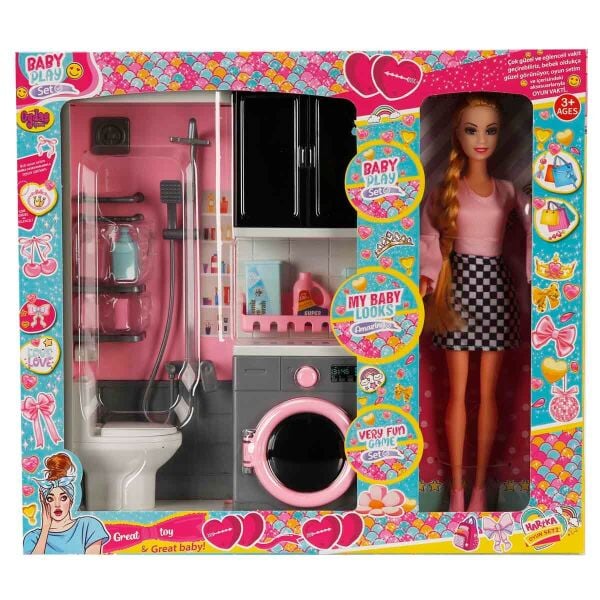 Oydaş Oyuncak Oyuncak Bebekli 2'li Banyo Çamaşır Makinesi Evcilik Seti - 02392