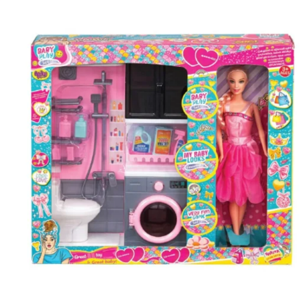 Oydaş Oyuncak Oyuncak Bebekli 2'li Banyo Çamaşır Makinesi Evcilik Seti - 02392