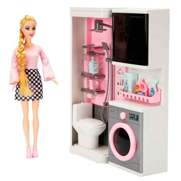 Oydaş Oyuncak Oyuncak Bebekli 2'li Banyo Çamaşır Makinesi Evcilik Seti - 02392
