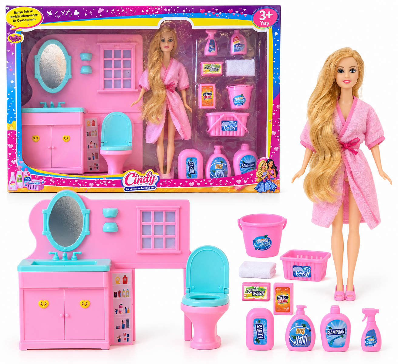 Oydaş Cindy Bebekli Lavabo ve Temizlik Seti - 02465