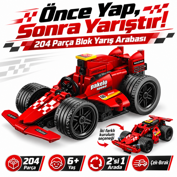 204 Parça 2’si 1 Arada Çek-Bırak Blok Yarış Arabası – 60030