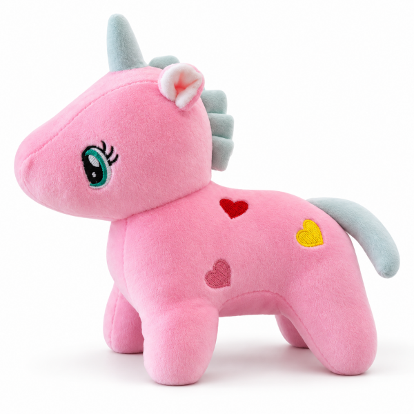 Kalp İşlemeli Pembe Unicorn Peluş Oyuncak 30 × 30 cm