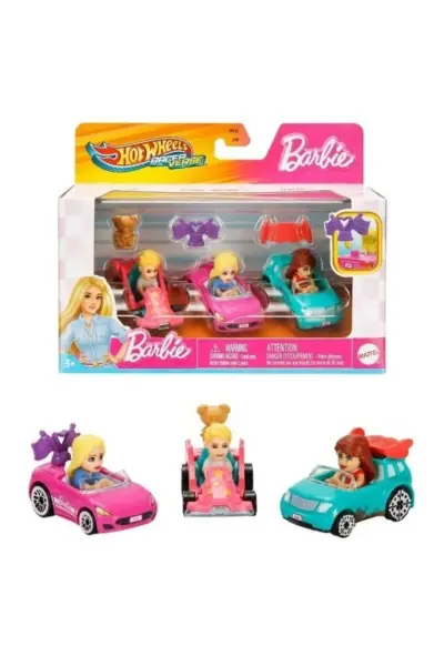 Hot Wheels RacerVerse Barbie 3'lü Metal Araba Seti JDG45