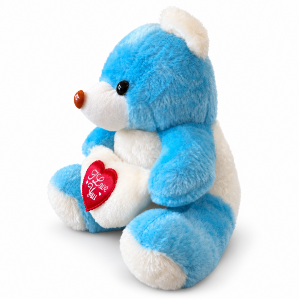 Mavi Kalpli Peluş Ayıcık – I Love You Yazılı - 26 × 24 cm