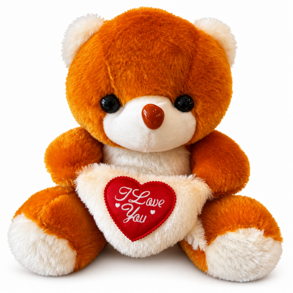 Turuncu Kalpli Peluş Ayıcık – I Love You Yazılı - 26 × 24 cm