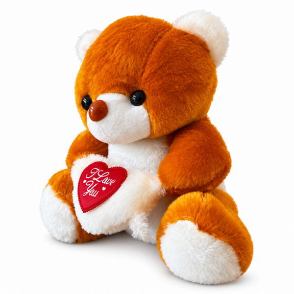 Turuncu Kalpli Peluş Ayıcık – I Love You Yazılı - 26 × 24 cm