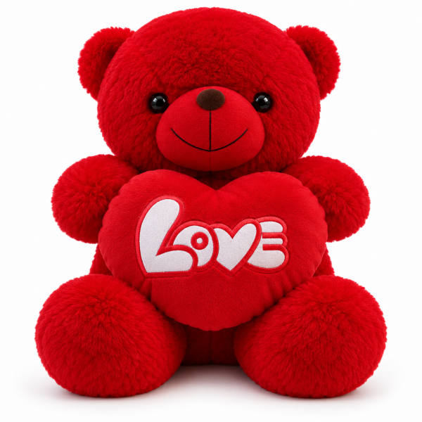 Kırmızı 50 cm LOVE Kalpli Peluş Ayıcık – Sevgiliye Hediye