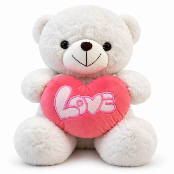 Beyaz 50 cm LOVE Kalpli Peluş Ayıcık – Sevgiliye Hediye