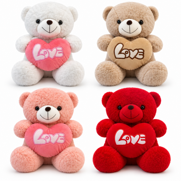 Bej 50 cm LOVE Kalpli Peluş Ayıcık – Sevgiliye Hediye