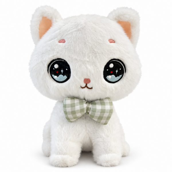 Büyük Gözlü Sevimli Peluş Kedicik - Beyaz 28 cm
