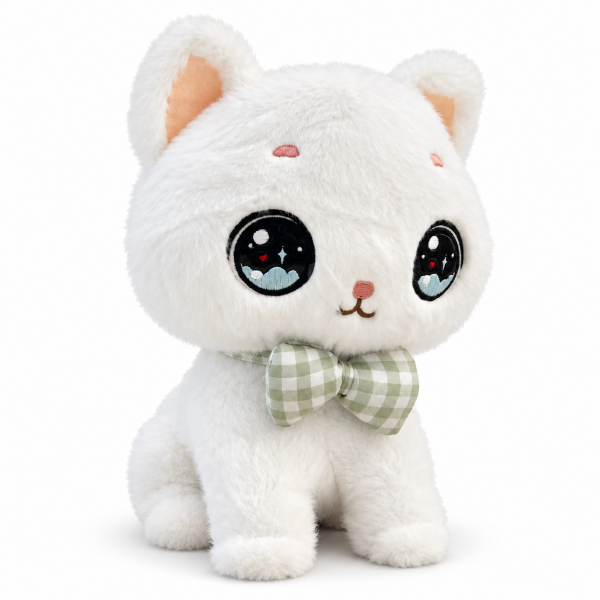 Büyük Gözlü Sevimli Peluş Kedicik - Beyaz 28 cm