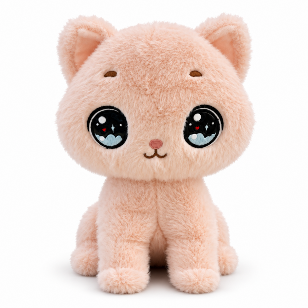 Büyük Gözlü Sevimli Peluş Kedicik - Pembe 28 cm