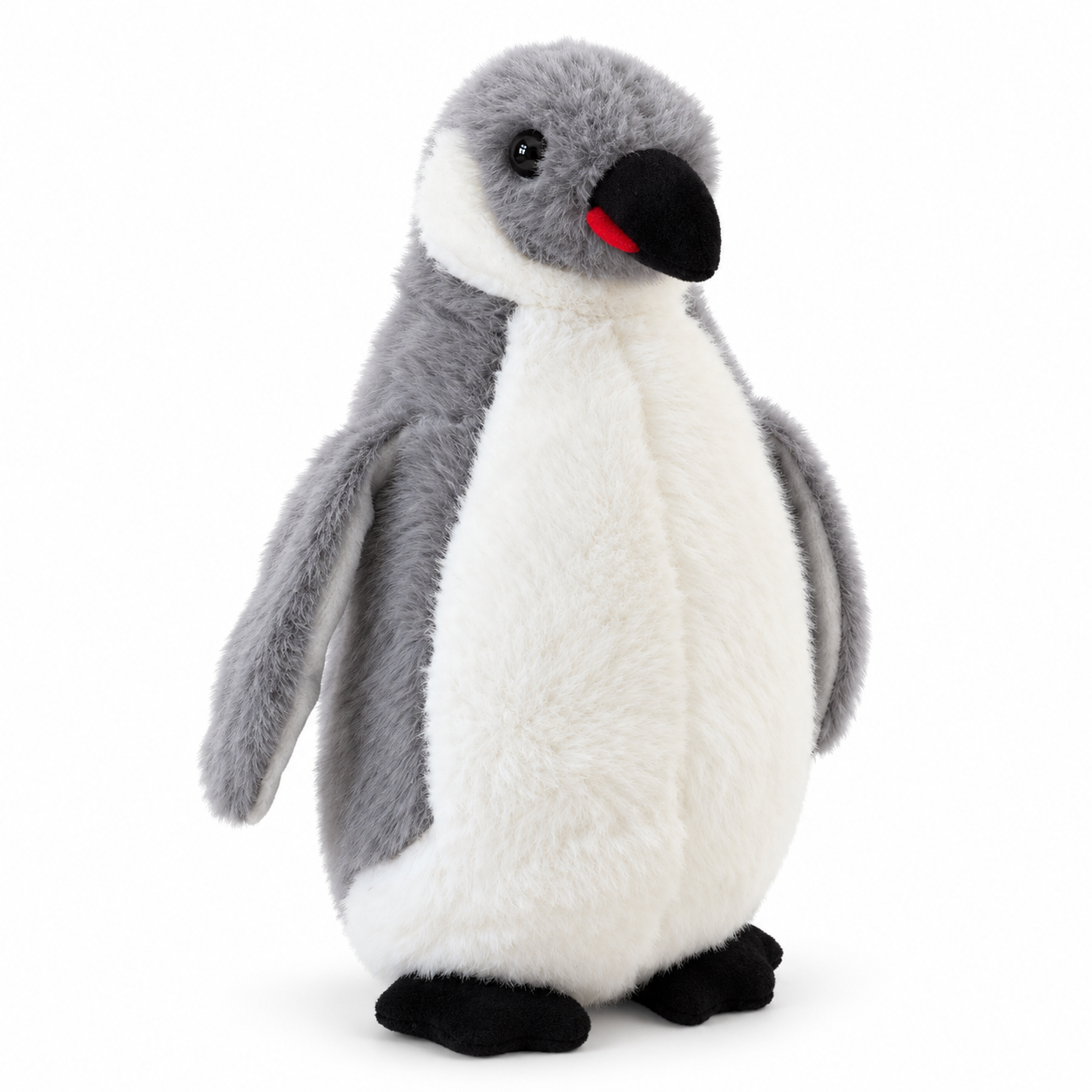 Yumuşak Tüylü Peluş Penguen Oyuncak 30 cm - Gri Beyaz