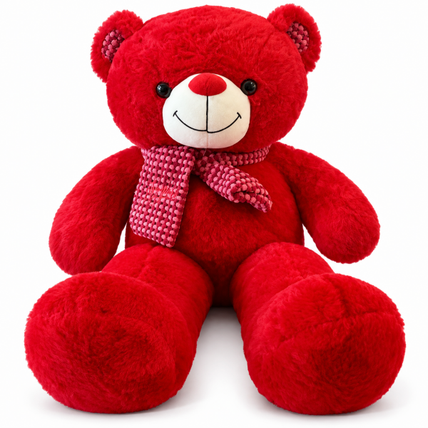 Atkılı Büyük Boy Peluş Ayı 72 cm - Kırmızı