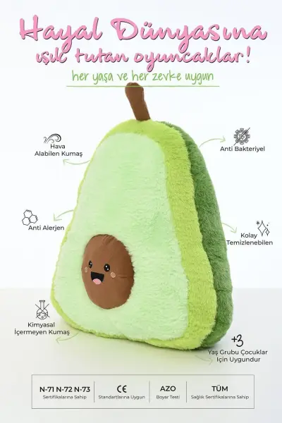 Pufu Avokado Yastık Oyuncak Peluş Uyku Arkadaşı Yeşil 45 Cm