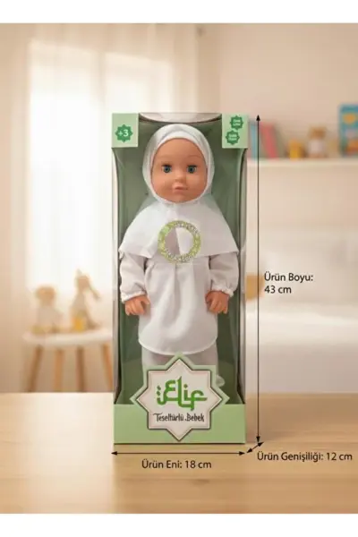 Elif Tesettürlü Dua Eden ve İlahi Okuyan Sesli Oyuncak Bebek – Beyaz