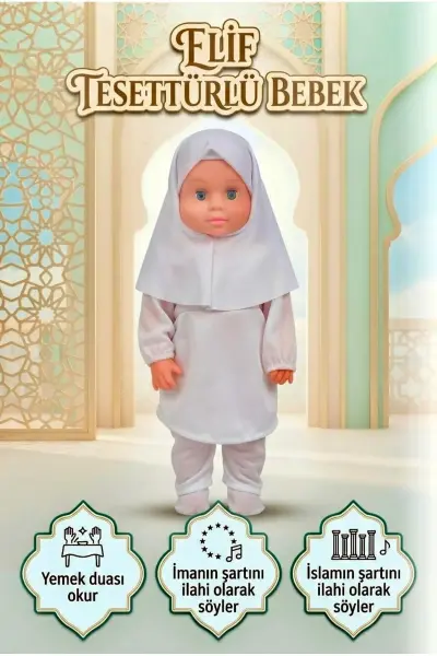 Elif Tesettürlü Dua Eden ve İlahi Okuyan Sesli Oyuncak Bebek – Beyaz