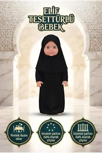 Elif Tesettürlü Dua Eden ve İlahi Okuyan Sesli Oyuncak Bebek – Siyah