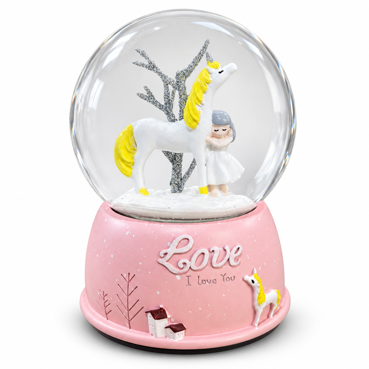 Unicorn Figürlü Kurmalı Müzikli Kar Küresi – Pembe Love