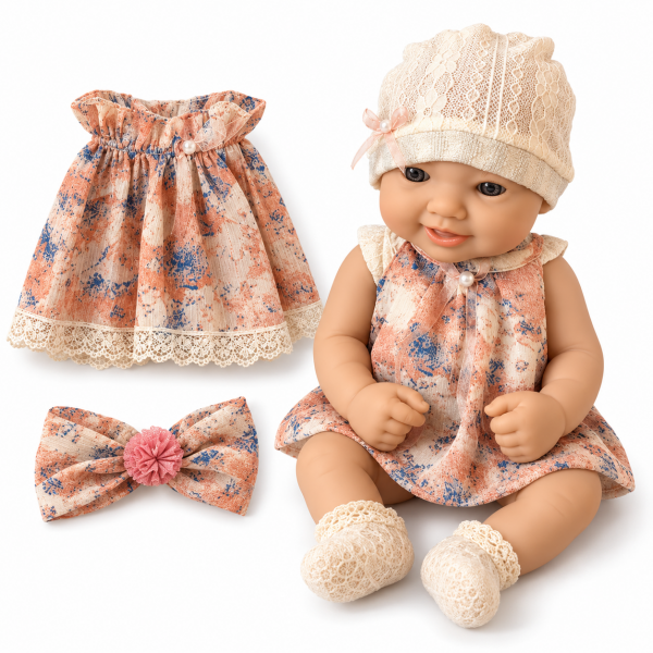 Prestij Gerçek Yüzlü Bebek 34 cm – Yedek Dantelli Elbiseli