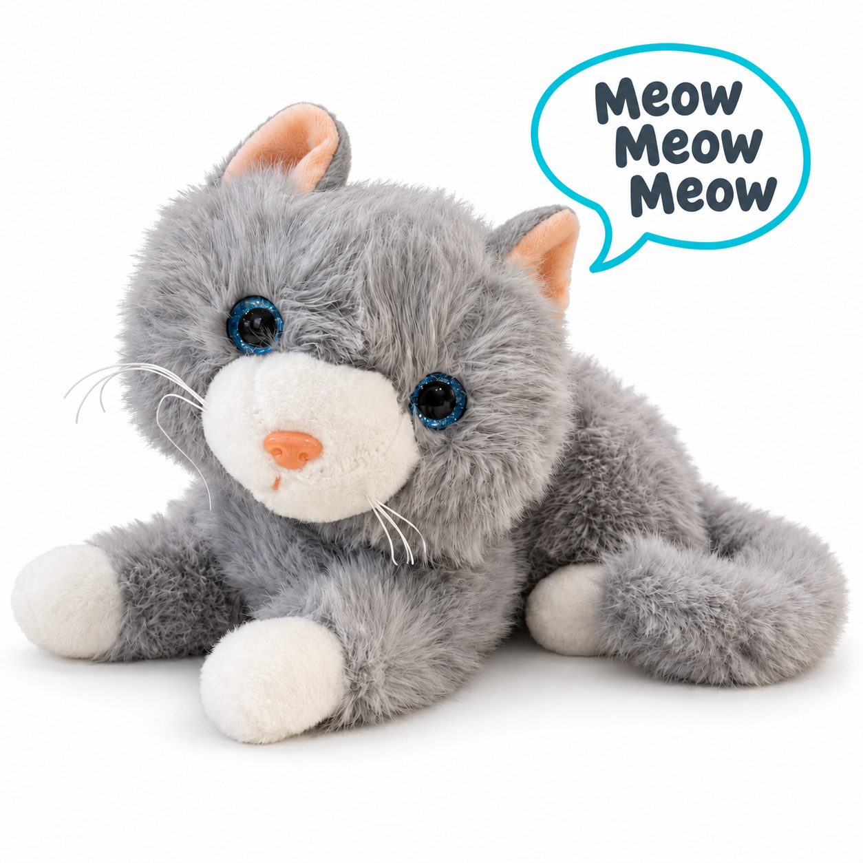 Vardem Miyavlayan Yumuşak Tüylü Peluş Kedi 40 cm – Gri