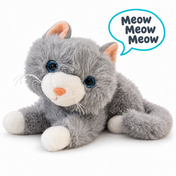 Vardem Miyavlayan Yumuşak Tüylü Peluş Kedi 40 cm – Gri