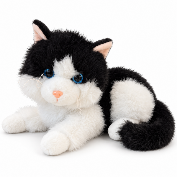 Vardem Miyavlayan Yumuşak Tüylü Peluş Kedi 40 cm – Siyah Beyaz