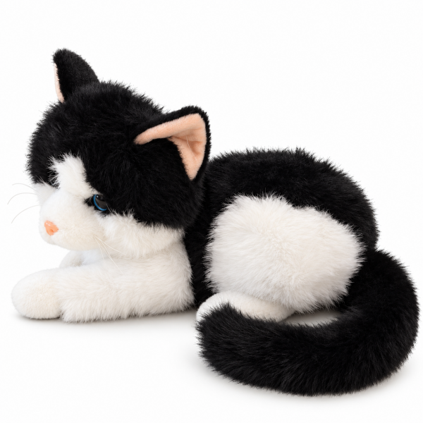 Vardem Miyavlayan Yumuşak Tüylü Peluş Kedi 40 cm – Siyah Beyaz