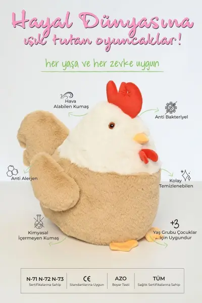 Sevimli Tavuk Peluş Oyuncak, Hediyelik Oyuncak - 35 Cm